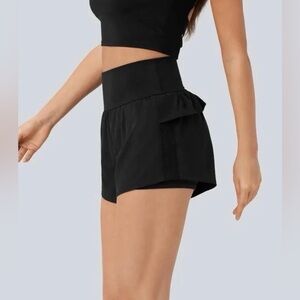 HALARA Women’s Breezeful Ruffle Contrast Mesh 2-in-1 Shorts - XS - Black